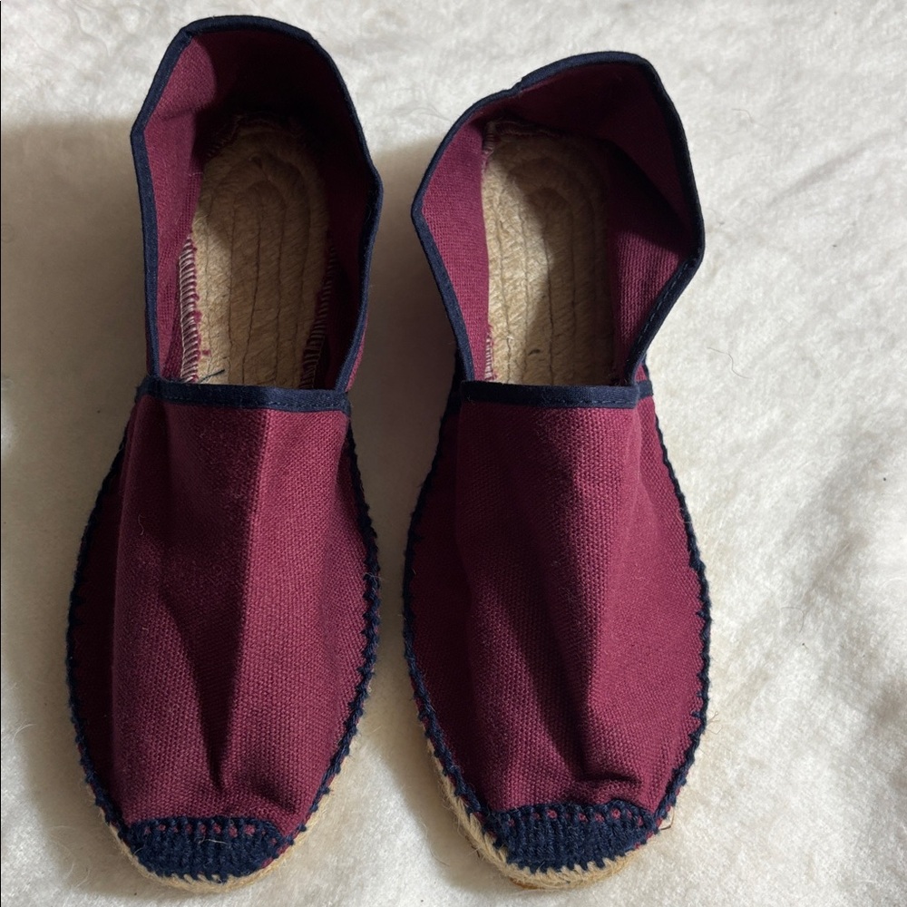 Toni Pons Espadrille Flat Shoes Burgundy/Black Trim Size 38 (US 7.5) Logo NWOT